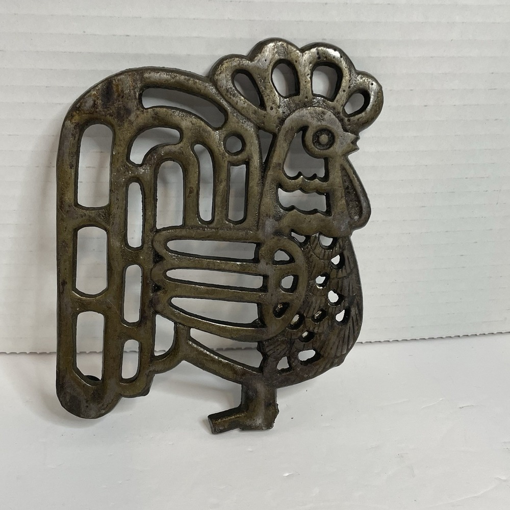 Vintage Brass Rooster Trivet Made In Japan